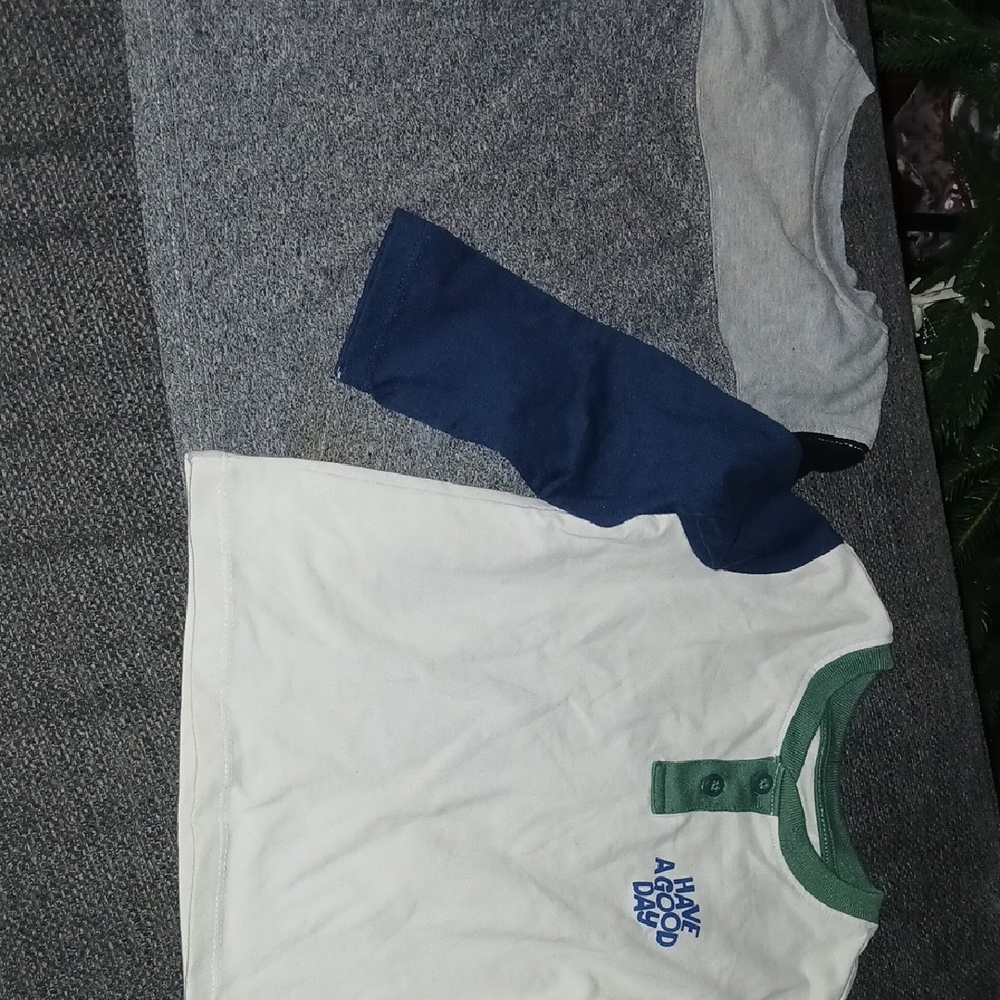 Kids' White and Green Henley Shirt